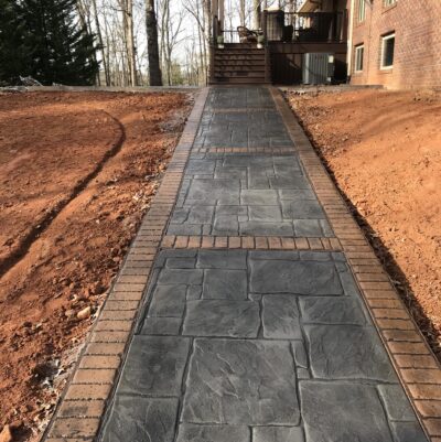 Stamped concrete on side walkway