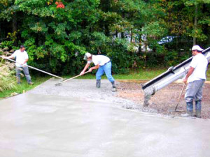 Pouring the concrete on a driveway